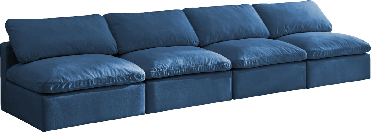 Plush Navy Velvet Standard Cloud Modular Sofa - galleria furniture outlet