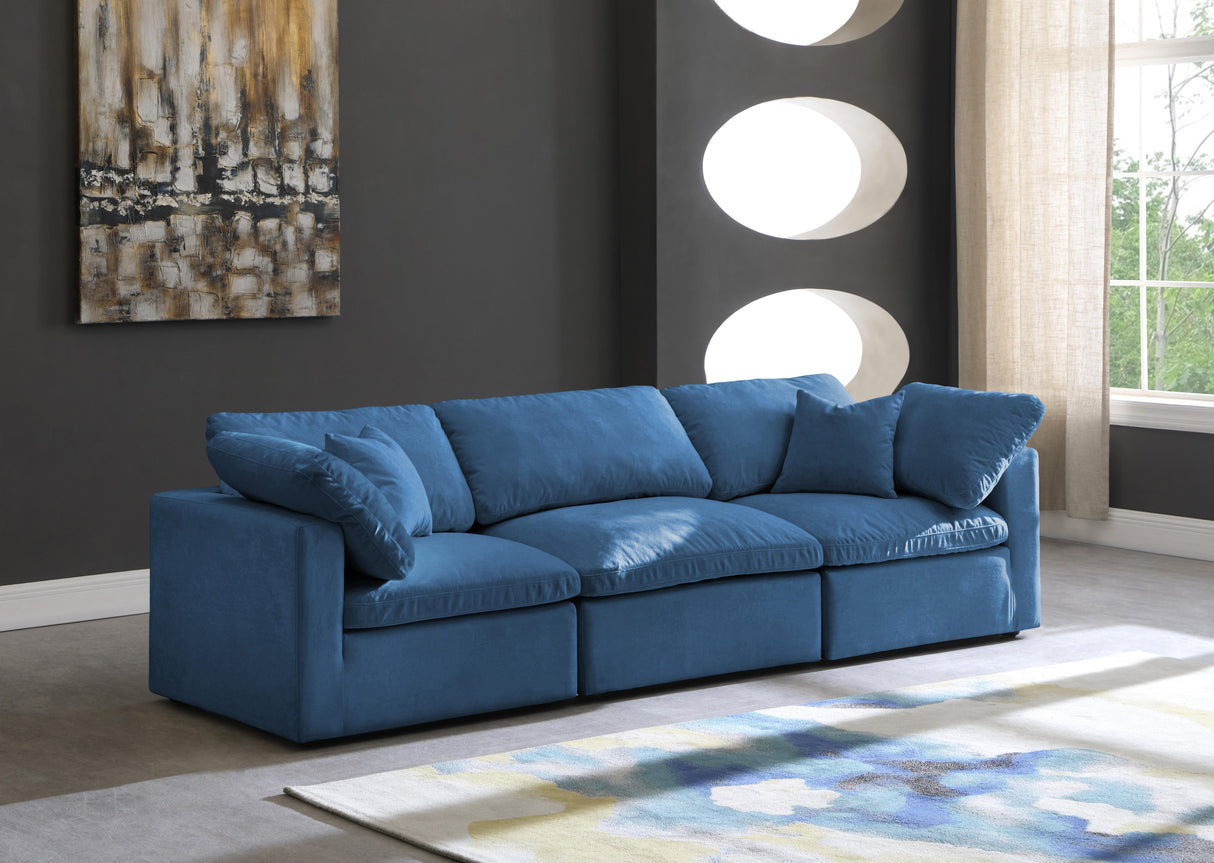 Plush Navy Velvet Standard Cloud Modular Sofa - galleria furniture outlet