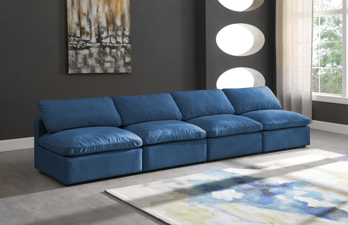 Plush Navy Velvet Standard Cloud Modular Sofa - galleria furniture outlet