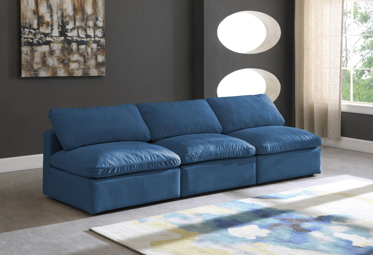 Plush Navy Velvet Standard Cloud Modular Sofa - galleria furniture outlet