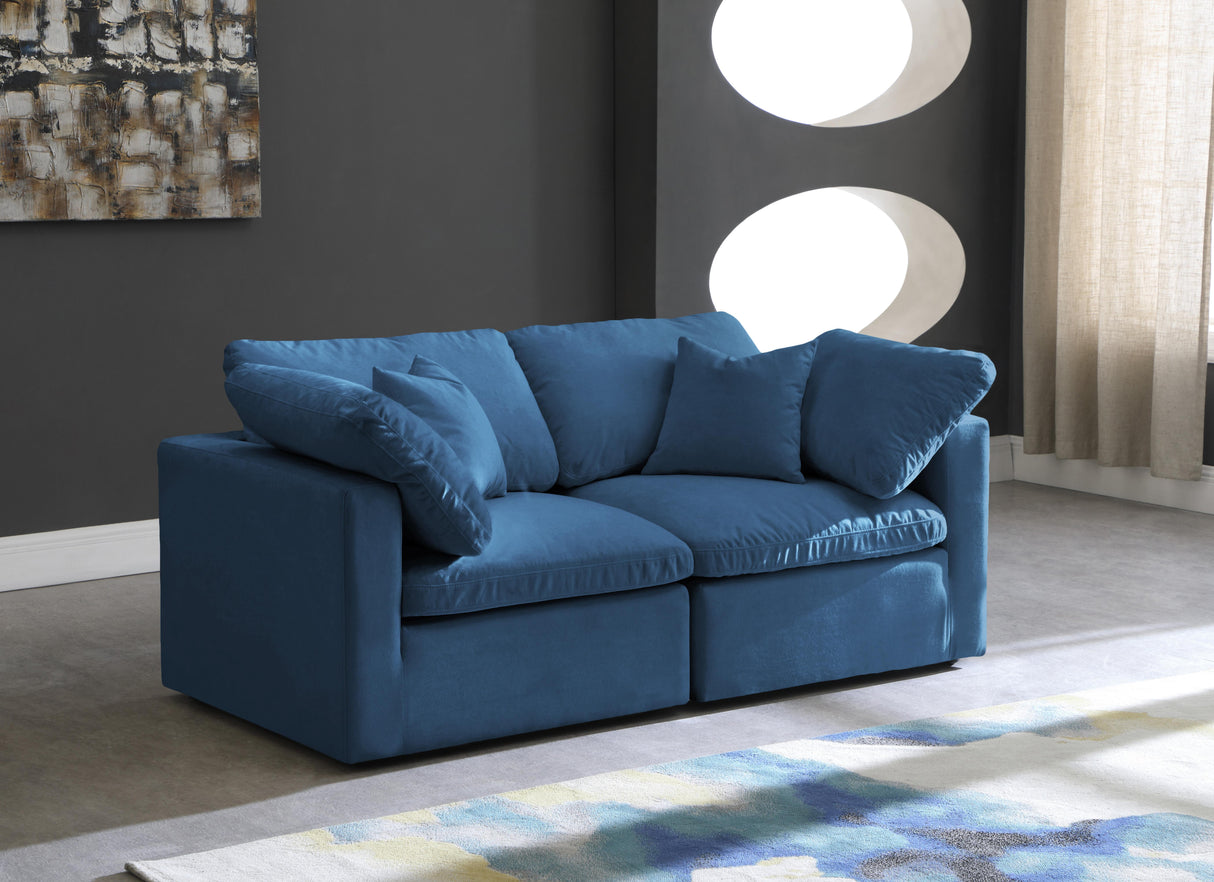 Plush Navy Velvet Standard Cloud Modular Sofa - galleria furniture outlet