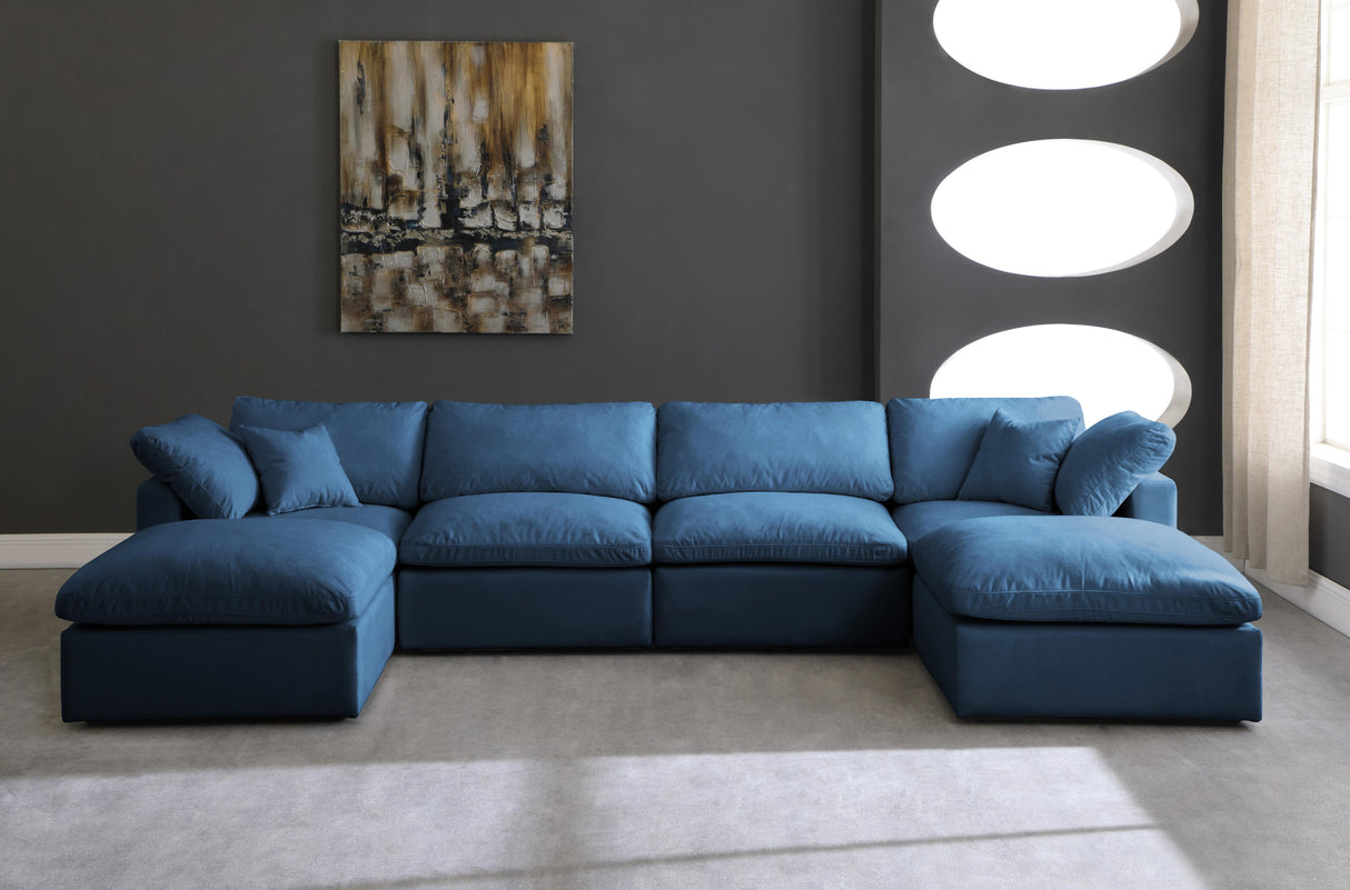 Plush Navy Velvet Standard Cloud Modular Sectional - galleria furniture outlet