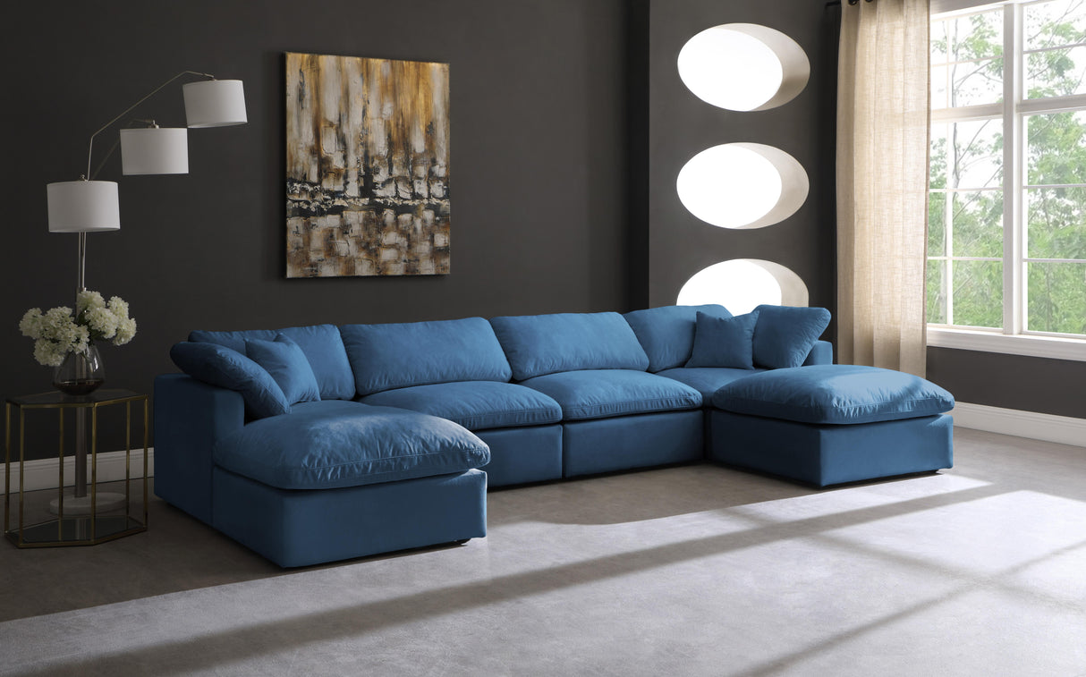 Plush Navy Velvet Standard Cloud Modular Sectional - galleria furniture outlet