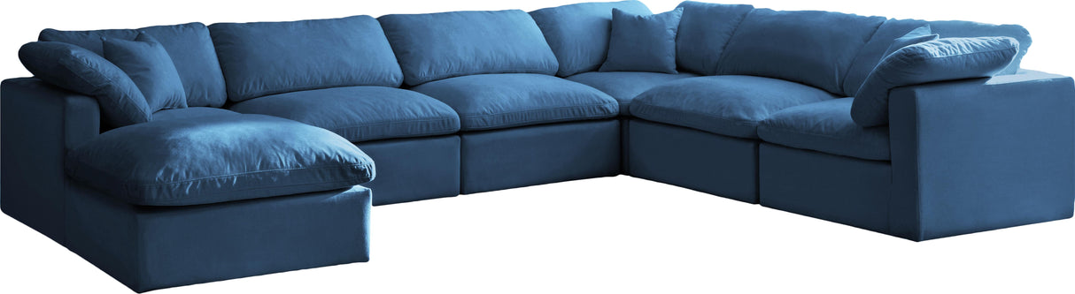 Plush Navy Velvet Standard Cloud Modular Sectional - galleria furniture outlet