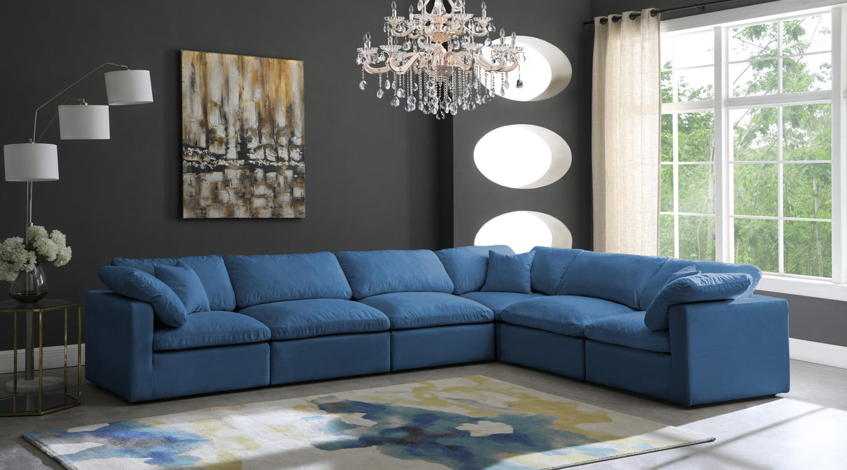 Plush Navy Velvet Standard Cloud Modular Sectional - galleria furniture outlet