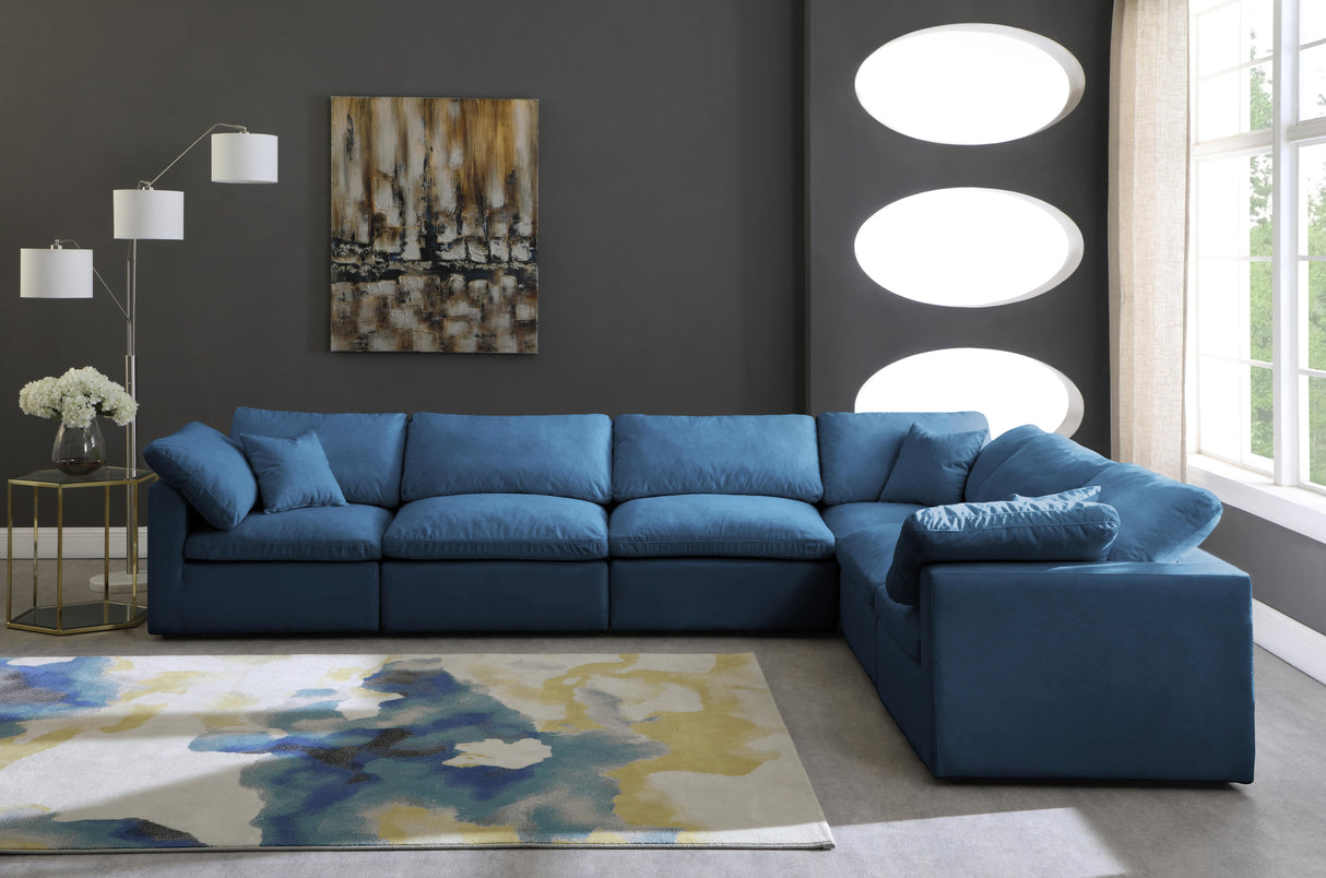 Plush Navy Velvet Standard Cloud Modular Sectional - galleria furniture outlet