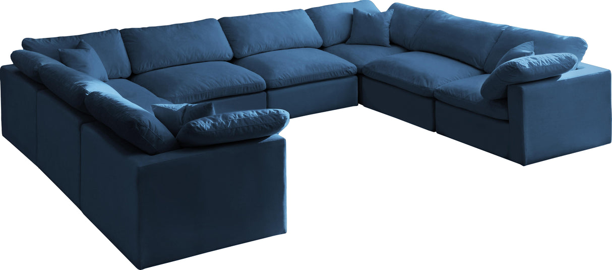 Plush Navy Velvet Standard Cloud Modular Sectional - galleria furniture outlet