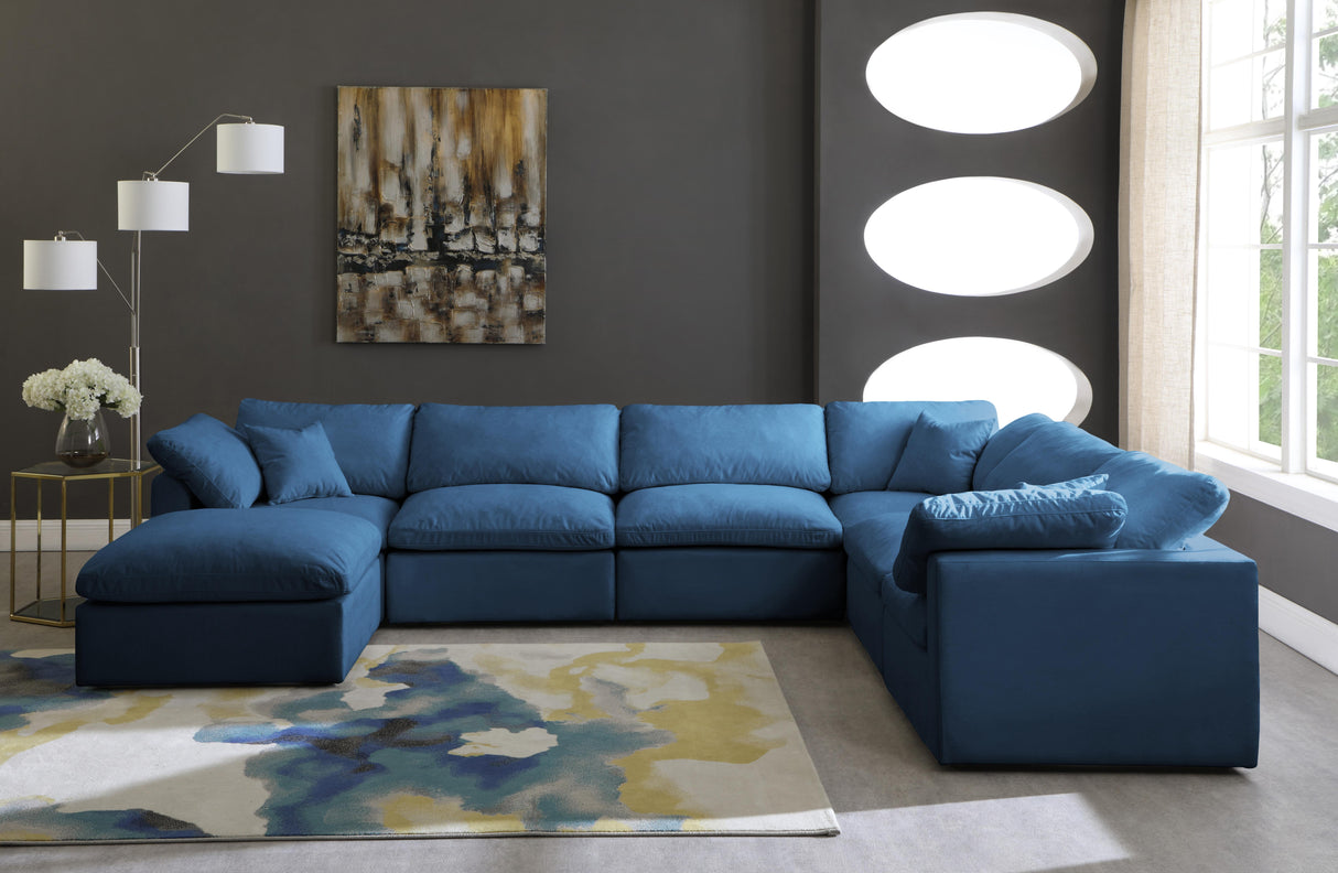 Plush Navy Velvet Standard Cloud Modular Sectional - galleria furniture outlet
