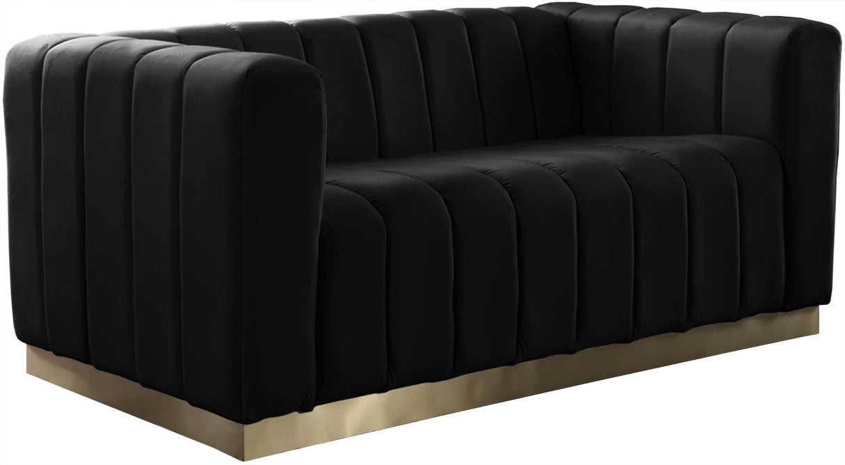Marlon Black Velvet Loveseat - galleria furniture outlet
