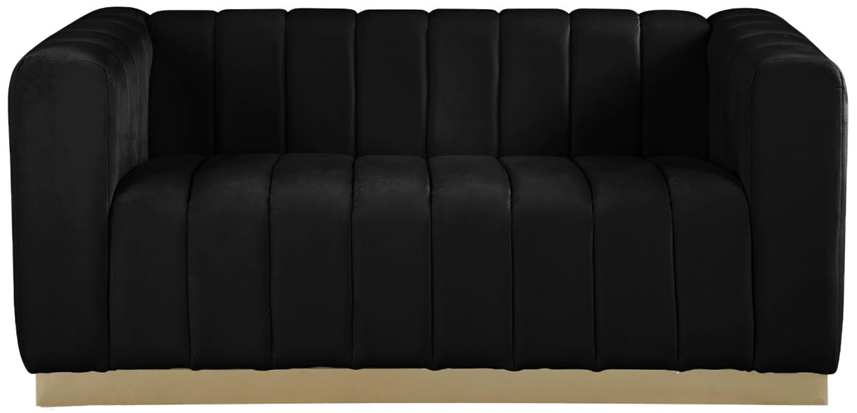 Marlon Black Velvet Loveseat - galleria furniture outlet