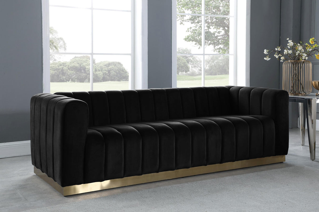 Marlon Black Velvet Sofa - galleria furniture outlet