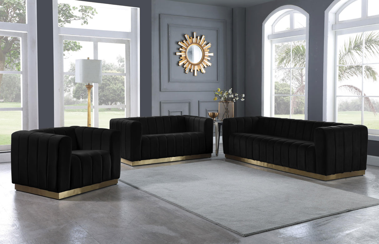 Marlon Black Velvet Sofa - galleria furniture outlet