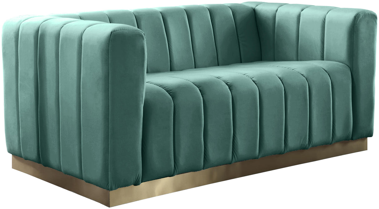 Marlon Mint Velvet Loveseat - galleria furniture outlet