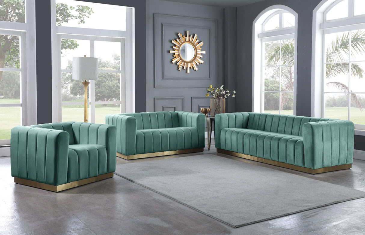 Marlon Mint Velvet Loveseat - galleria furniture outlet