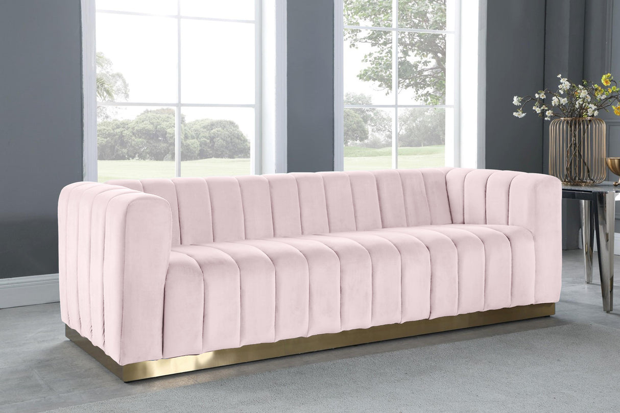 Marlon Pink Velvet Sofa - galleria furniture outlet