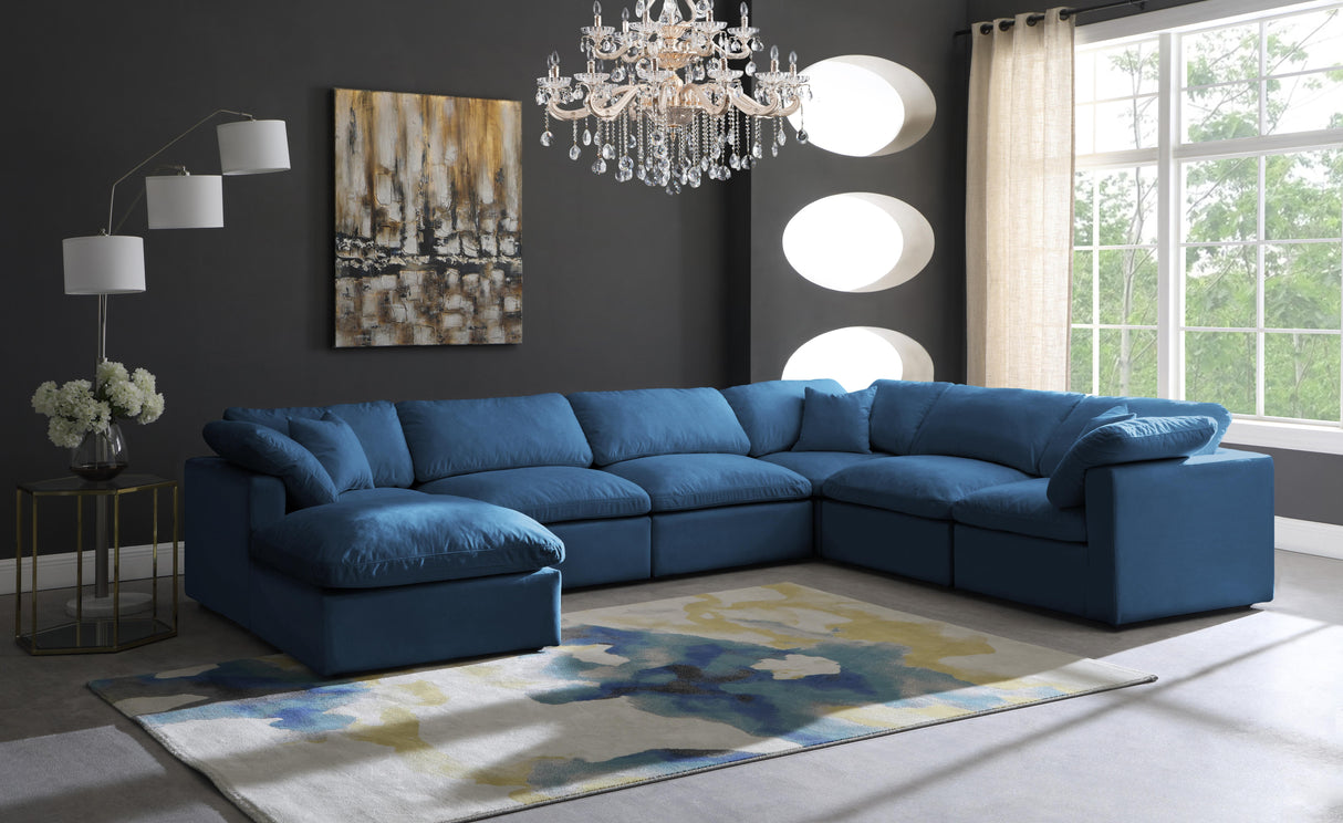 Plush Navy Velvet Standard Cloud Modular Sectional - galleria furniture outlet