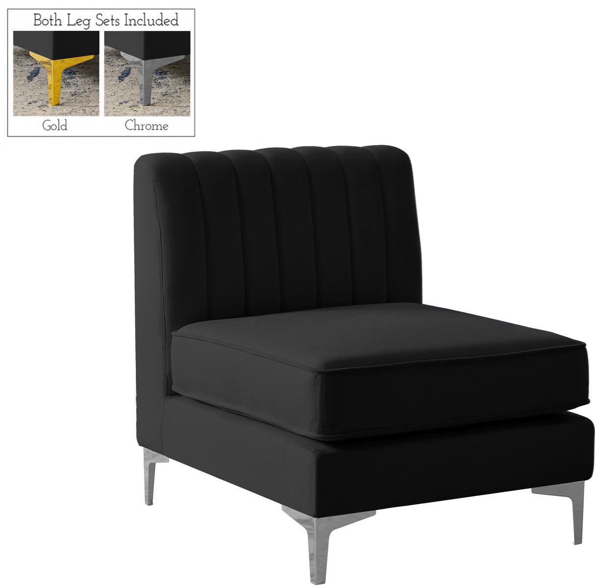 Alina Black Velvet Armless Chair - galleria furniture outlet