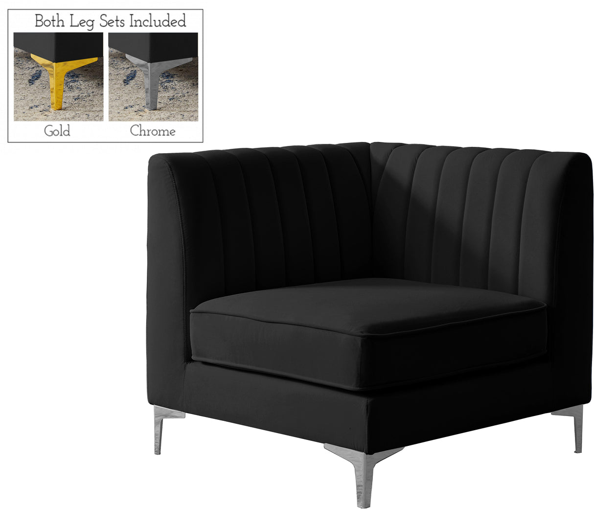 Alina Black Velvet Corner Chair - galleria furniture outlet