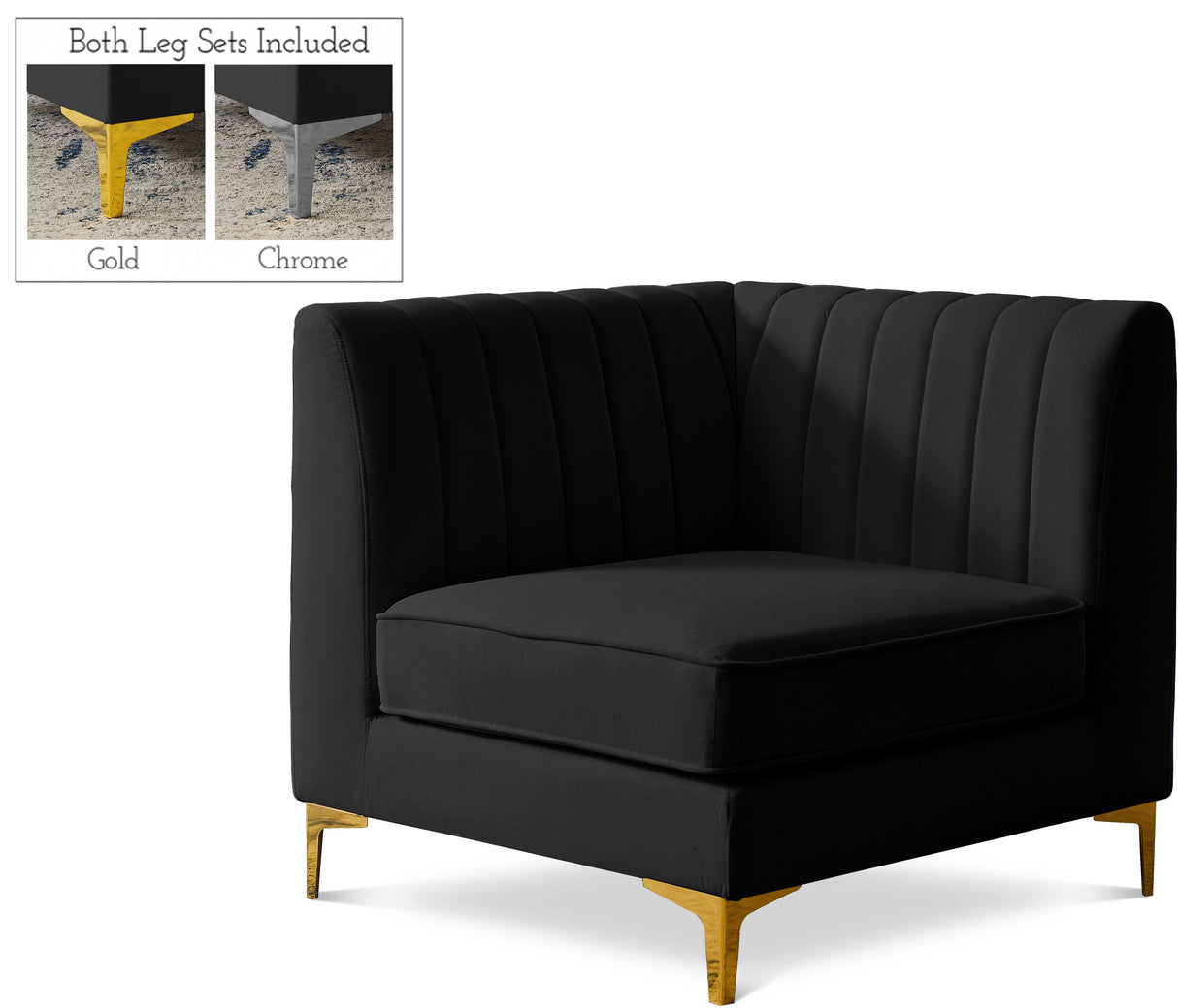 Alina Black Velvet Corner Chair - galleria furniture outlet