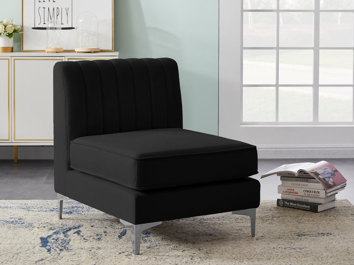 Alina Black Velvet Armless Chair - galleria furniture outlet