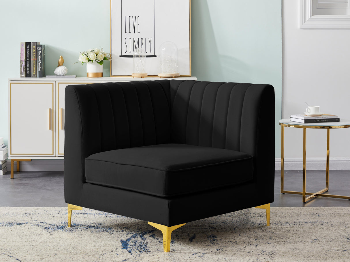 Alina Black Velvet Corner Chair - galleria furniture outlet