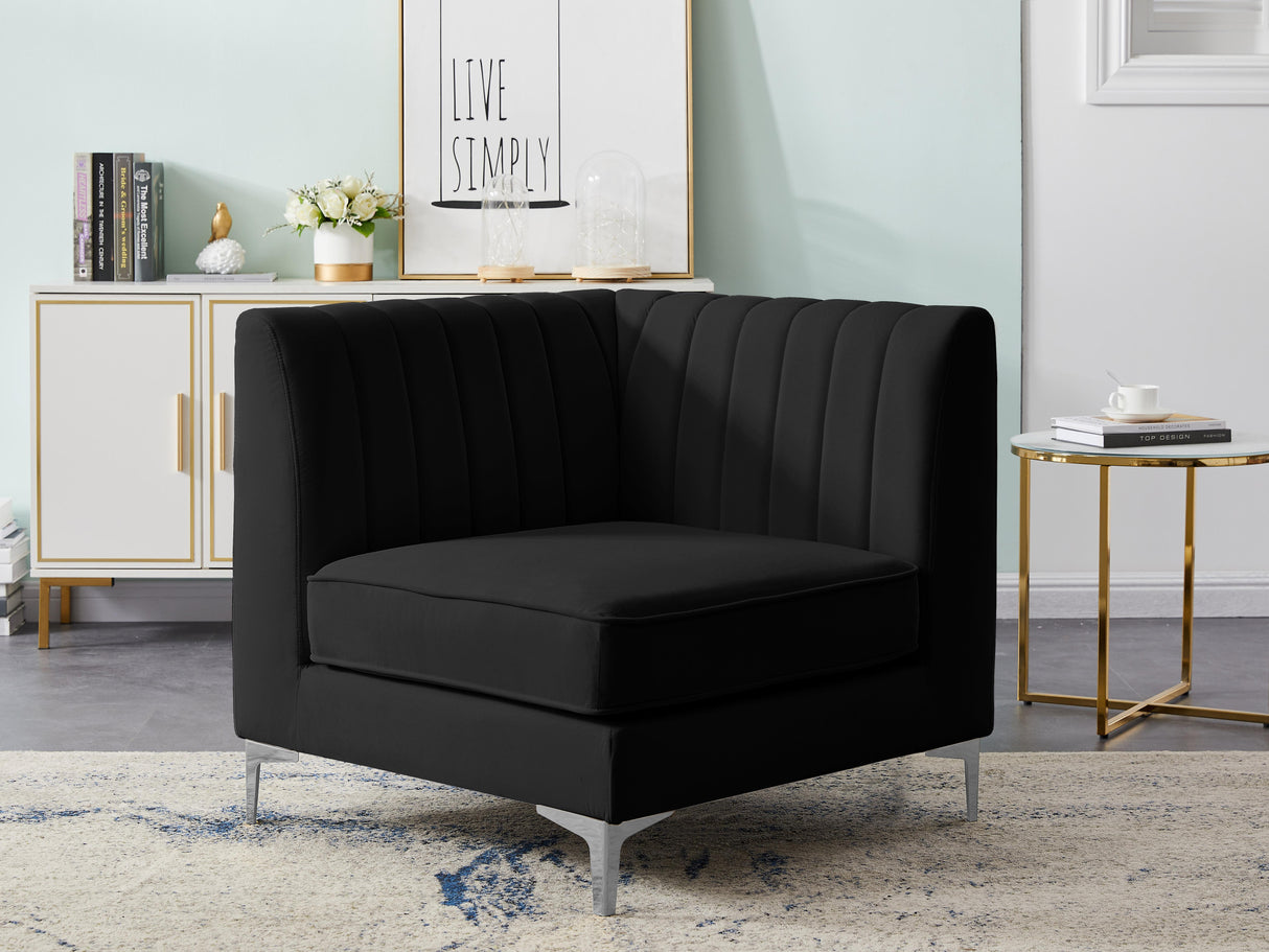 Alina Black Velvet Corner Chair - galleria furniture outlet