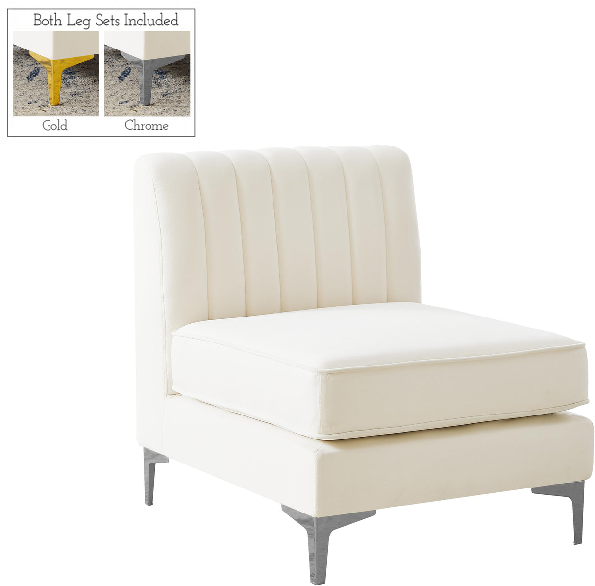 Alina Cream Velvet Armless Chair - galleria furniture outlet