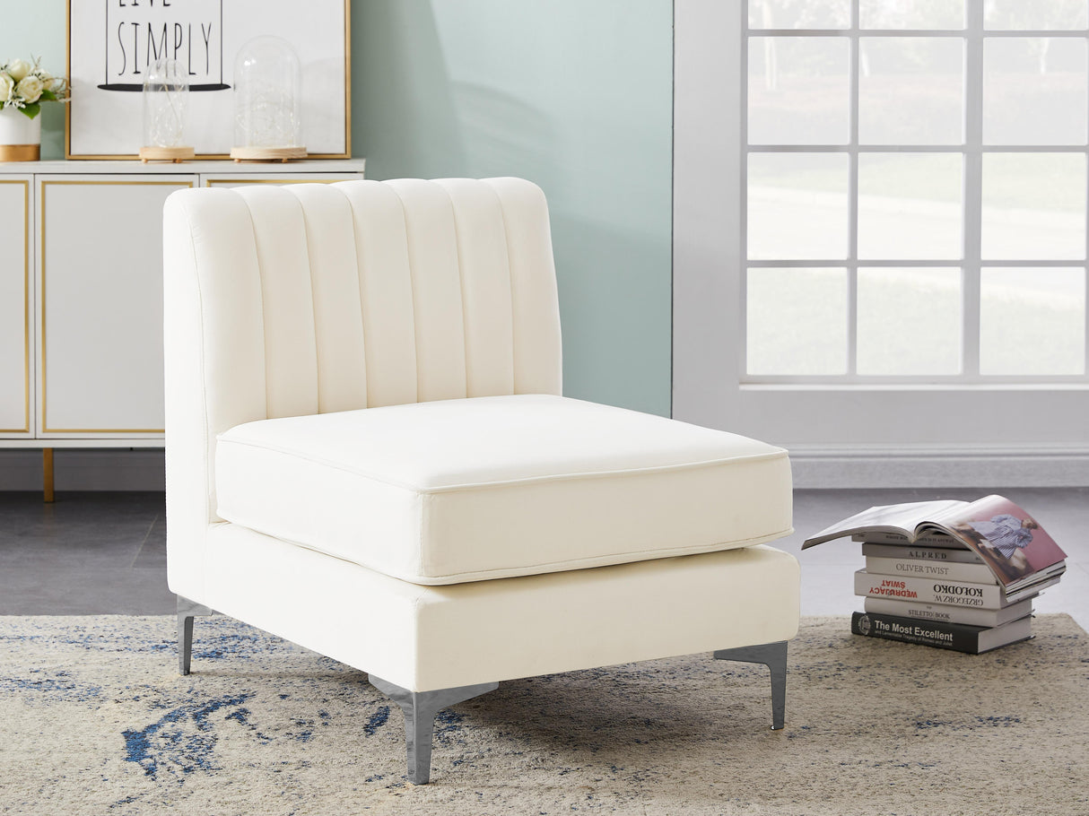 Alina Cream Velvet Armless Chair - galleria furniture outlet