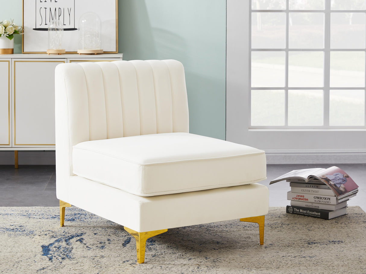 Alina Cream Velvet Armless Chair - galleria furniture outlet