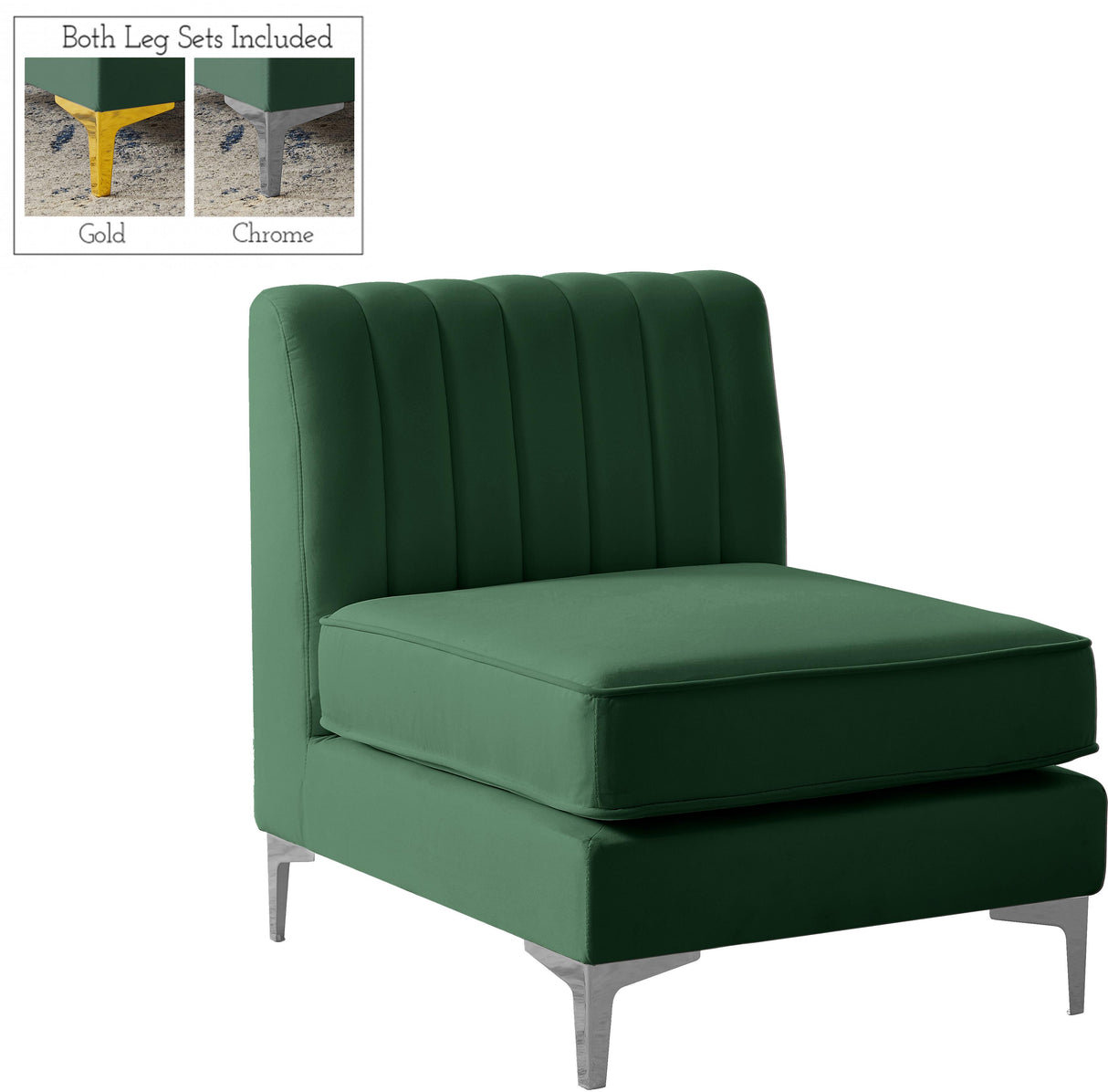 Alina Green Velvet Armless Chair - galleria furniture outlet