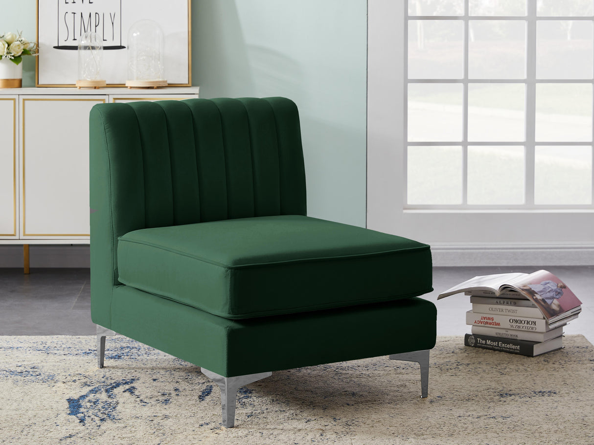 Alina Green Velvet Armless Chair - galleria furniture outlet
