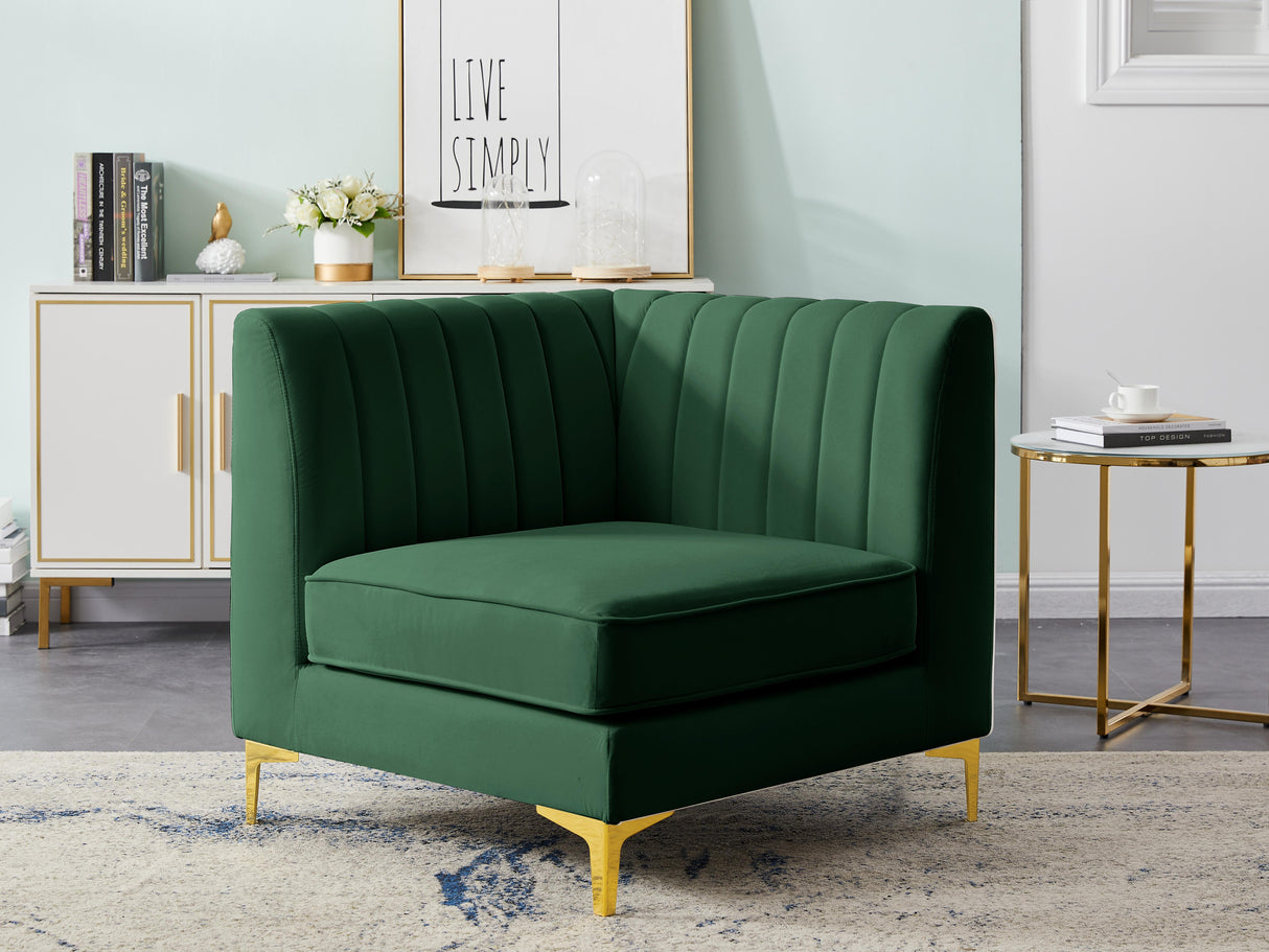 Alina Green Velvet Corner Chair - galleria furniture outlet