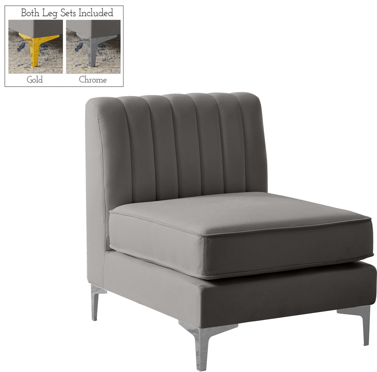 Alina Grey Velvet Armless Chair - galleria furniture outlet