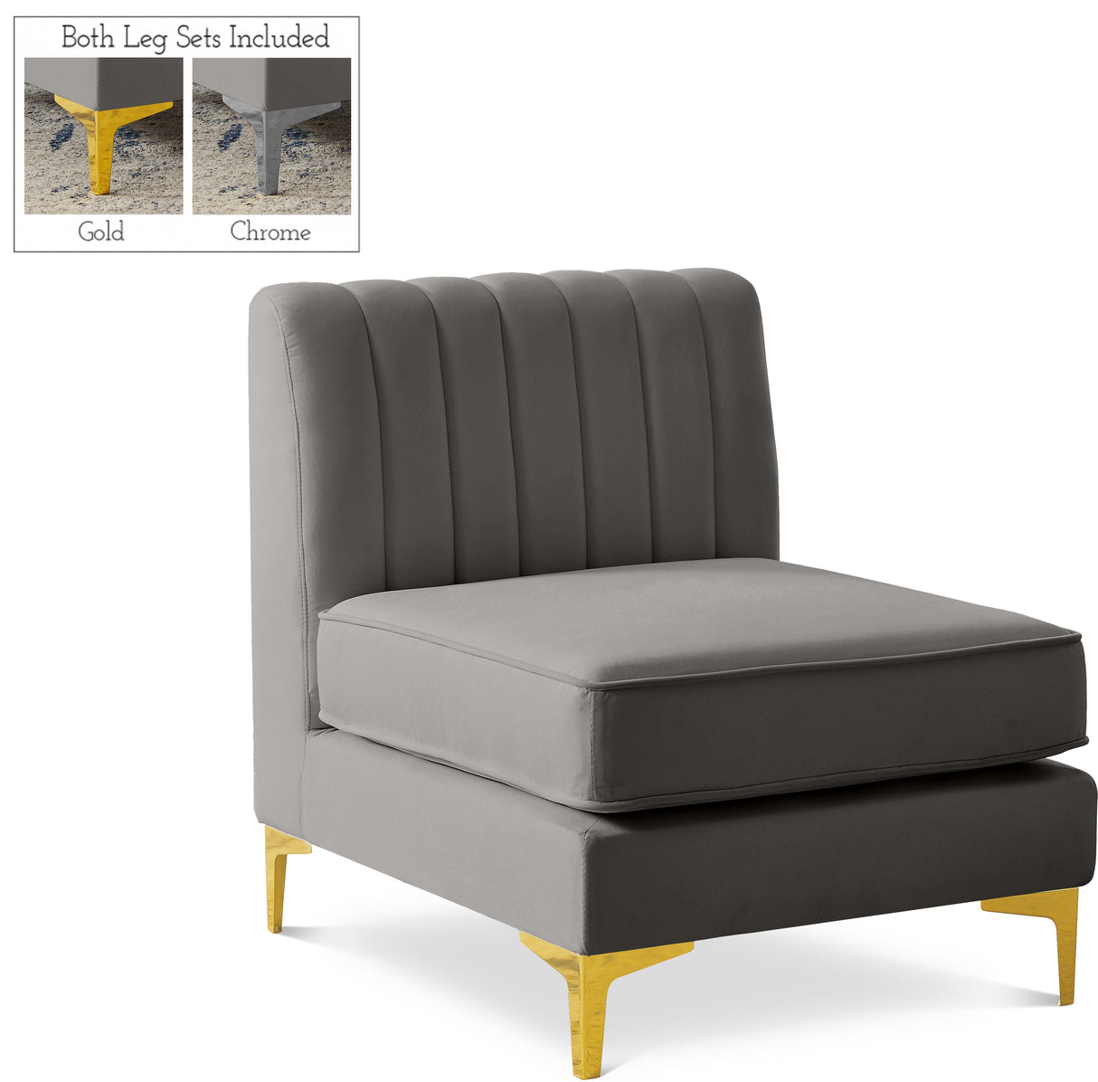 Alina Grey Velvet Armless Chair