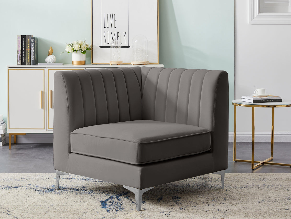 Alina Grey Velvet Corner Chair - galleria furniture outlet