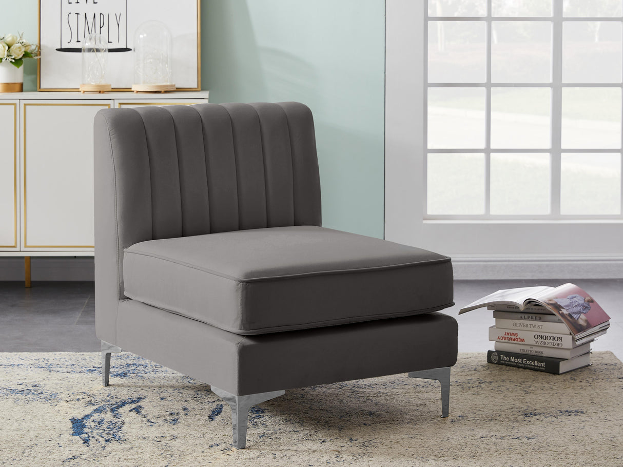 Alina Grey Velvet Armless Chair - galleria furniture outlet