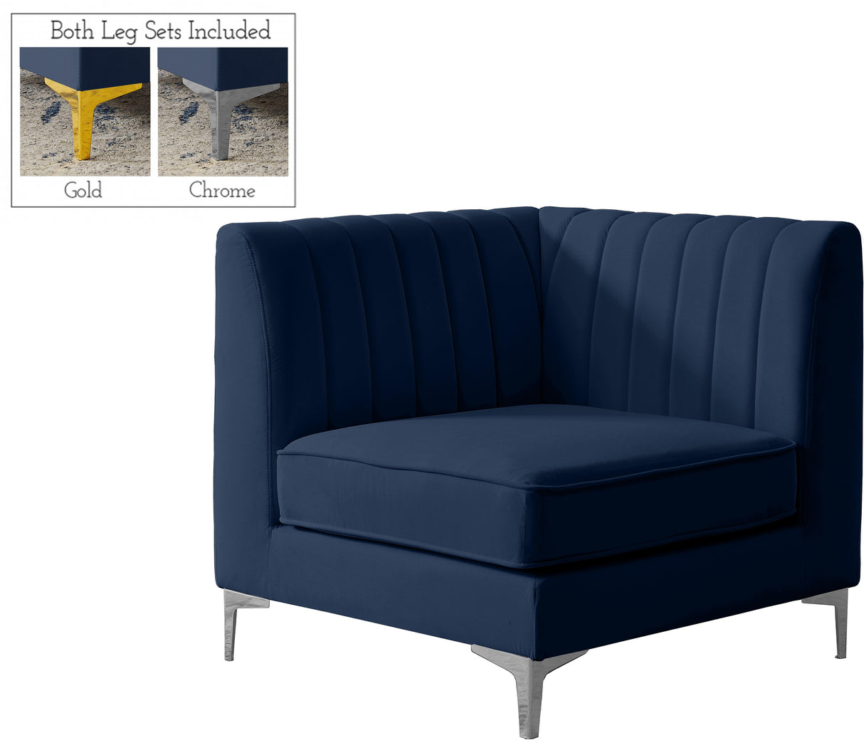 Alina Navy Velvet Corner Chair - galleria furniture outlet