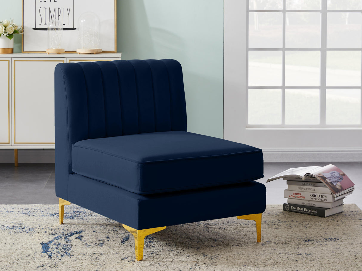Alina Navy Velvet Armless Chair - galleria furniture outlet