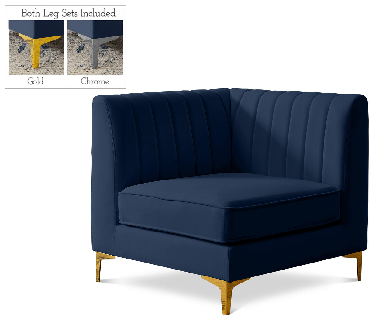Alina Navy Velvet Corner Chair - galleria furniture outlet
