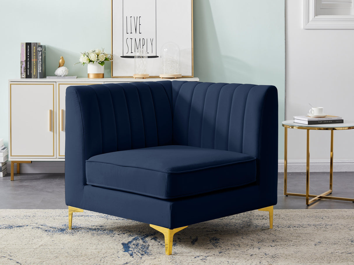 Alina Navy Velvet Corner Chair - galleria furniture outlet