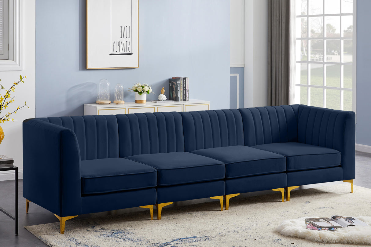 Alina Navy Velvet Modular Sofa - galleria furniture outlet