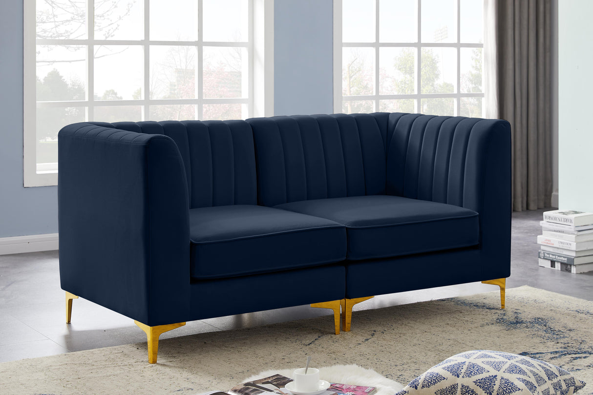 Alina Navy Velvet Modular Sofa - galleria furniture outlet