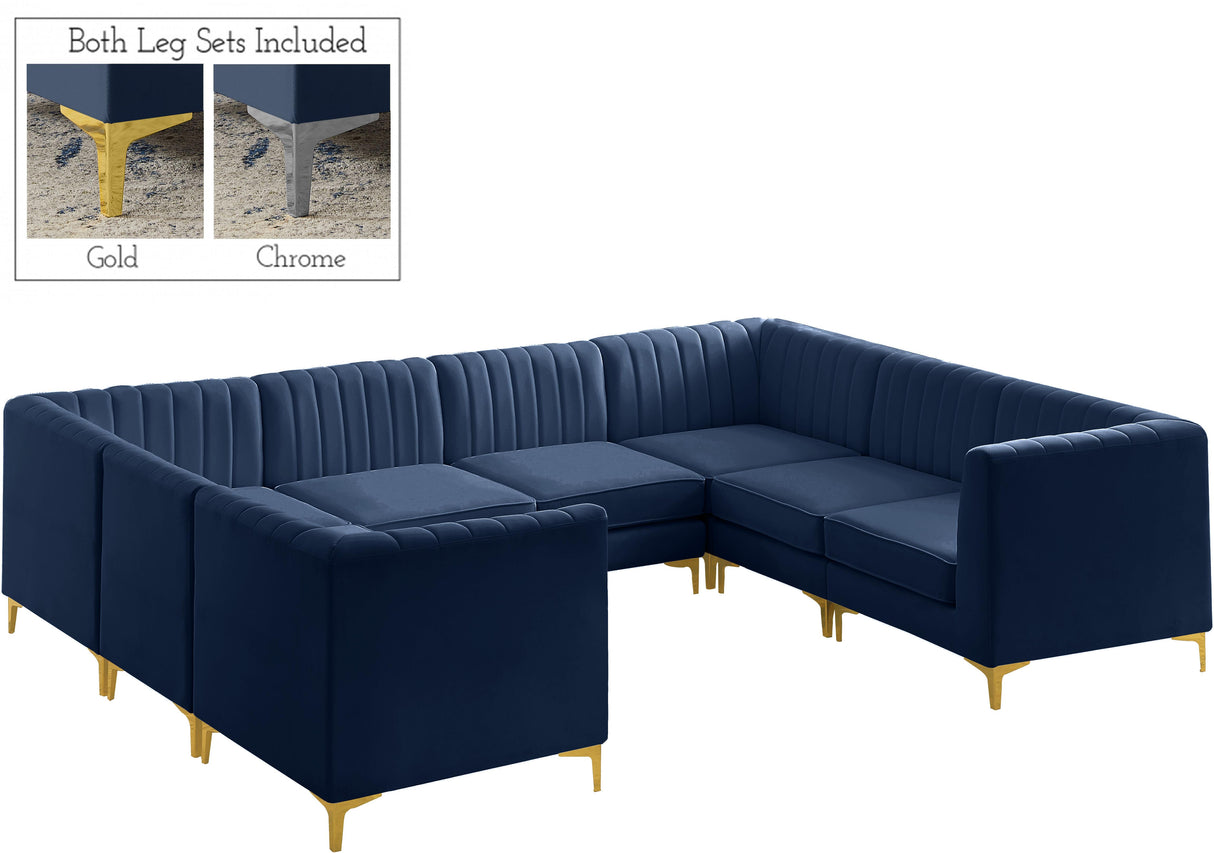Alina Navy Velvet Modular Sectional - galleria furniture outlet