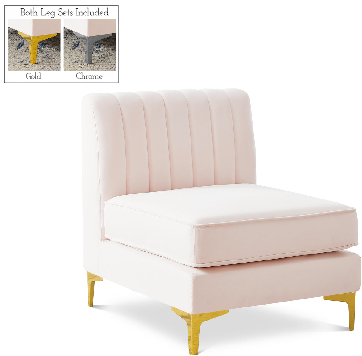 Alina Pink Velvet Armless Chair - galleria furniture outlet