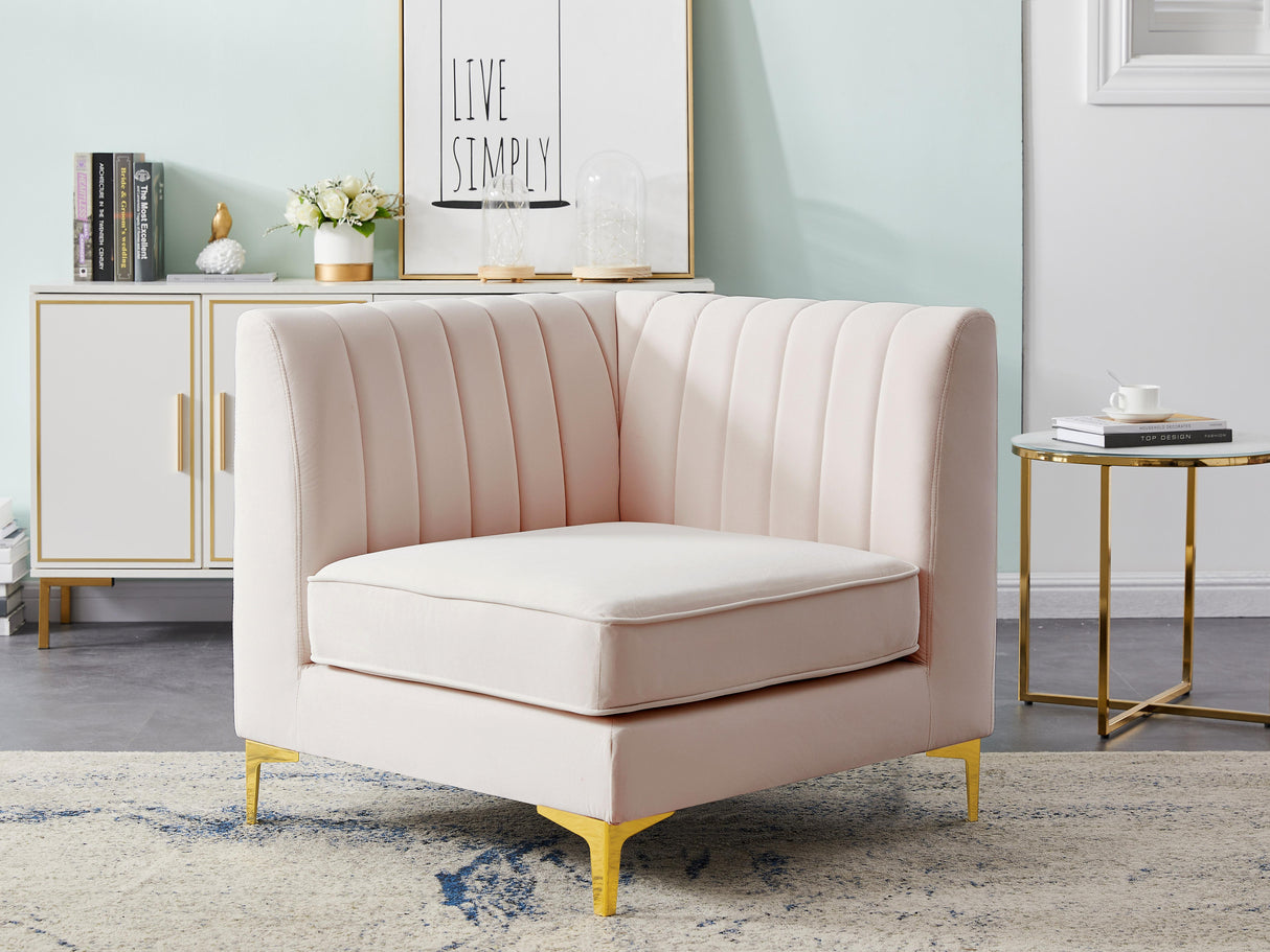 Alina Pink Velvet Corner Chair - galleria furniture outlet