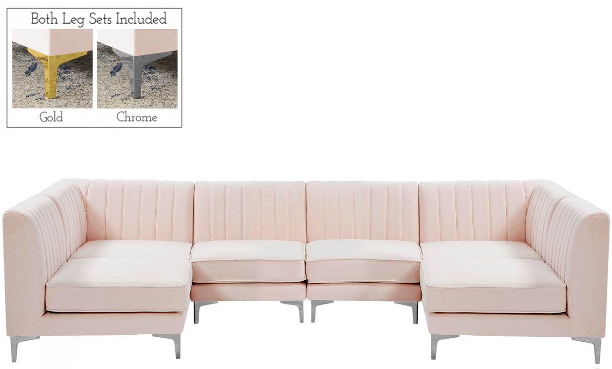 Alina Pink Velvet Modular Sectional - galleria furniture outlet