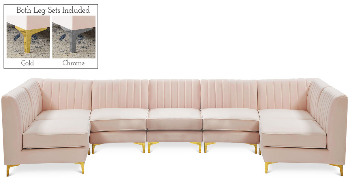 Alina Pink Velvet Modular Sectional - galleria furniture outlet