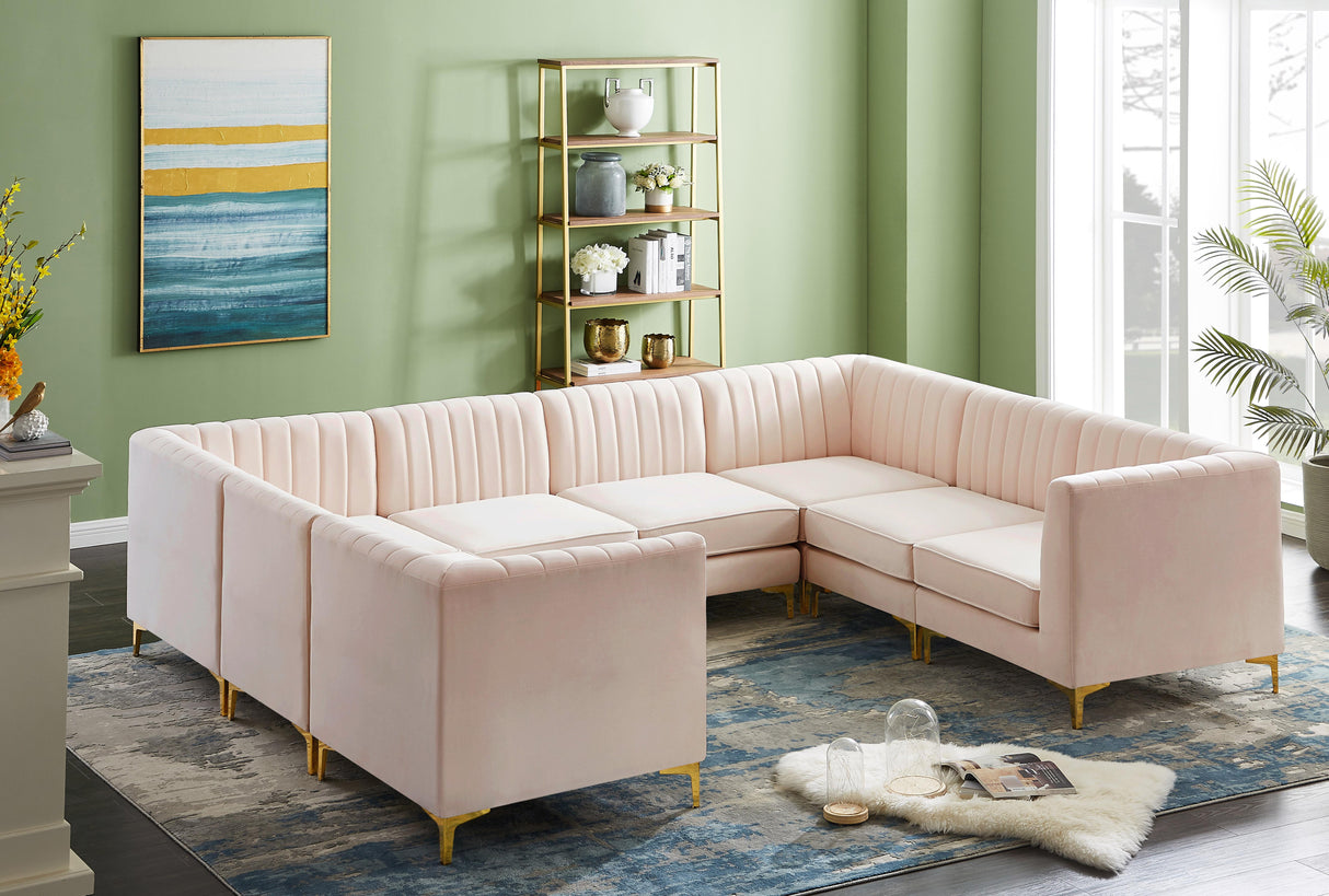 Alina Pink Velvet Modular Sectional - galleria furniture outlet