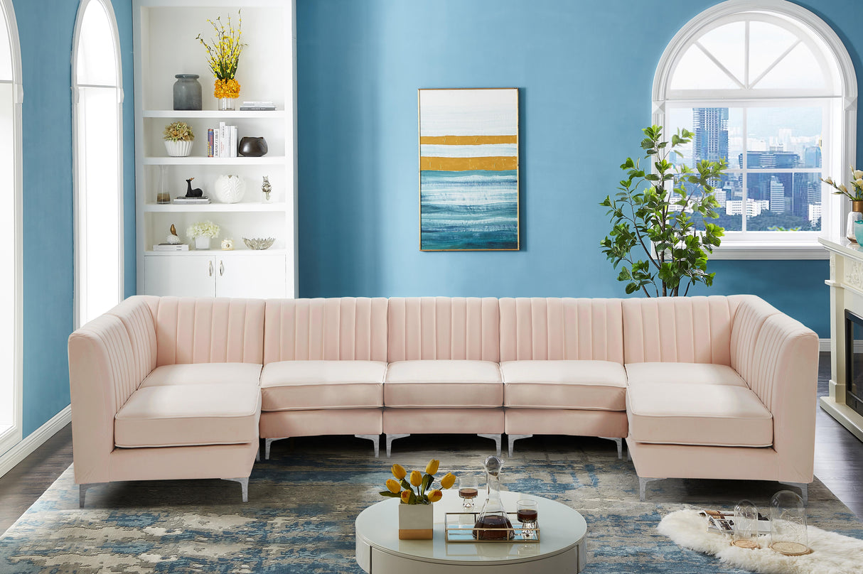 Alina Pink Velvet Modular Sectional - galleria furniture outlet
