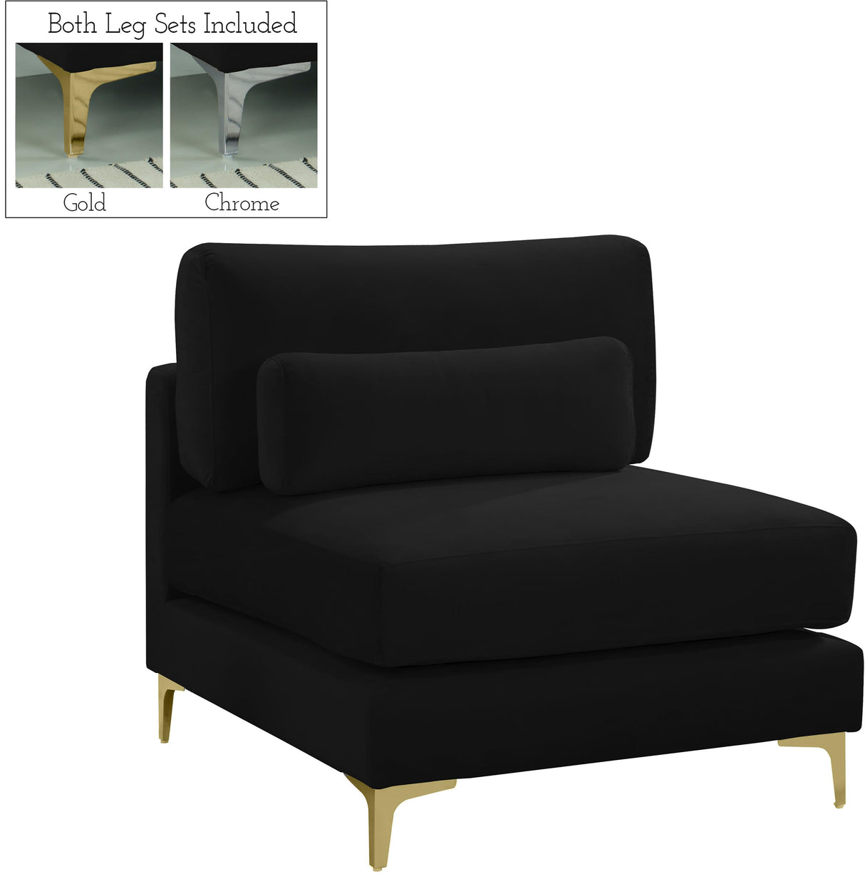 Julia Black Velvet Modular Armless Chair - galleria furniture outlet